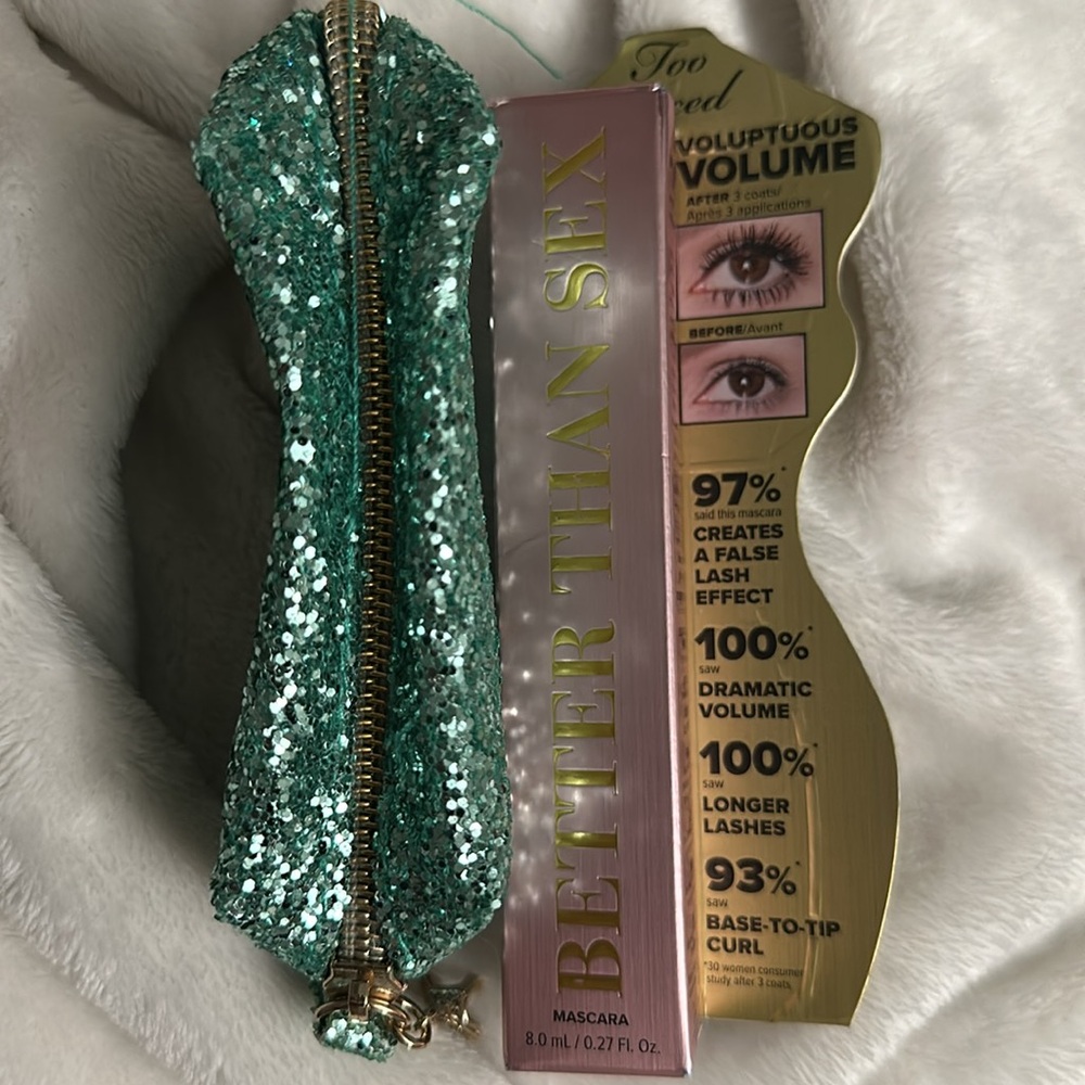 Too Faced Better Than Sex Mascara Bundle w/ Too Faced Lipstick Pouch New